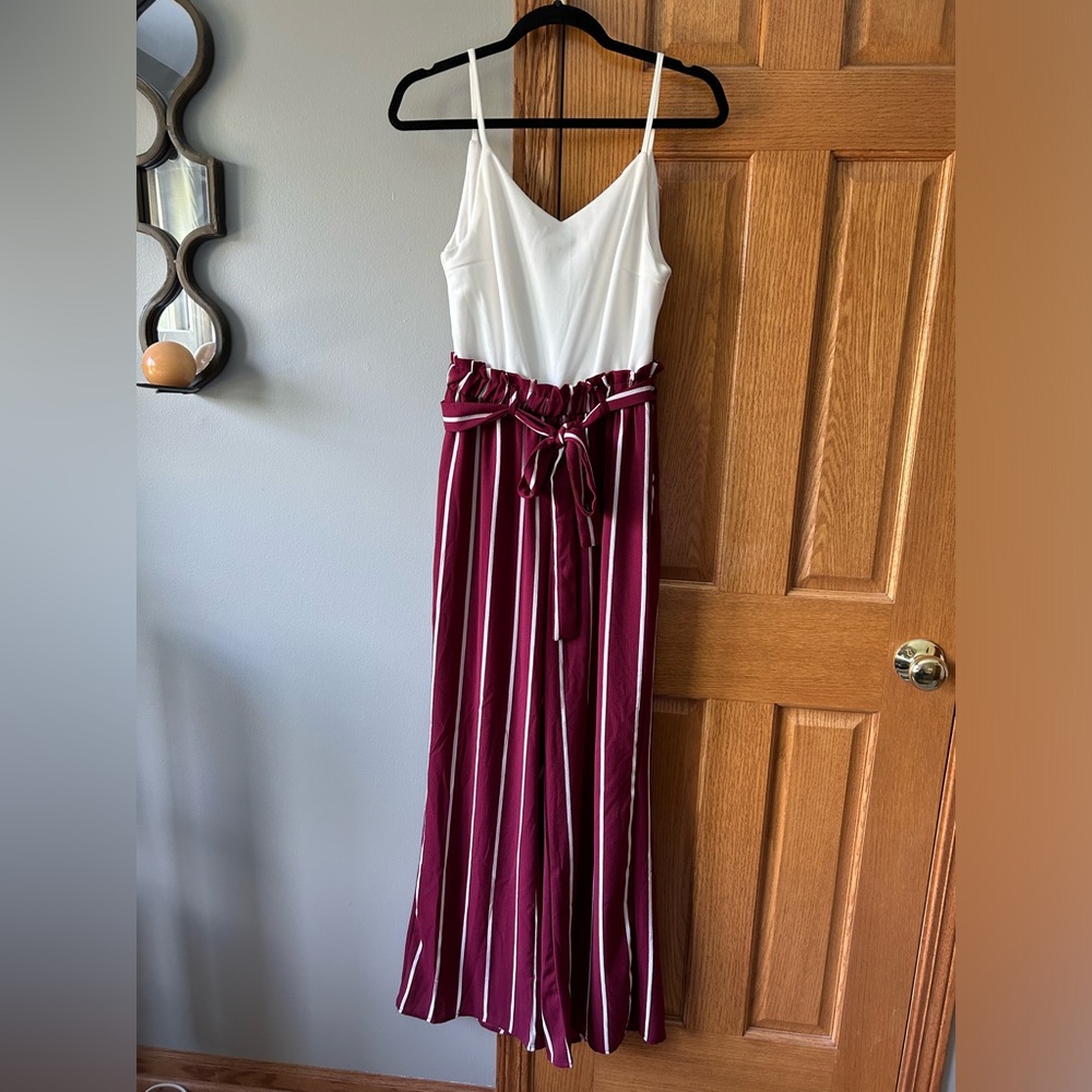 Maroon pinstripe jumpsuit